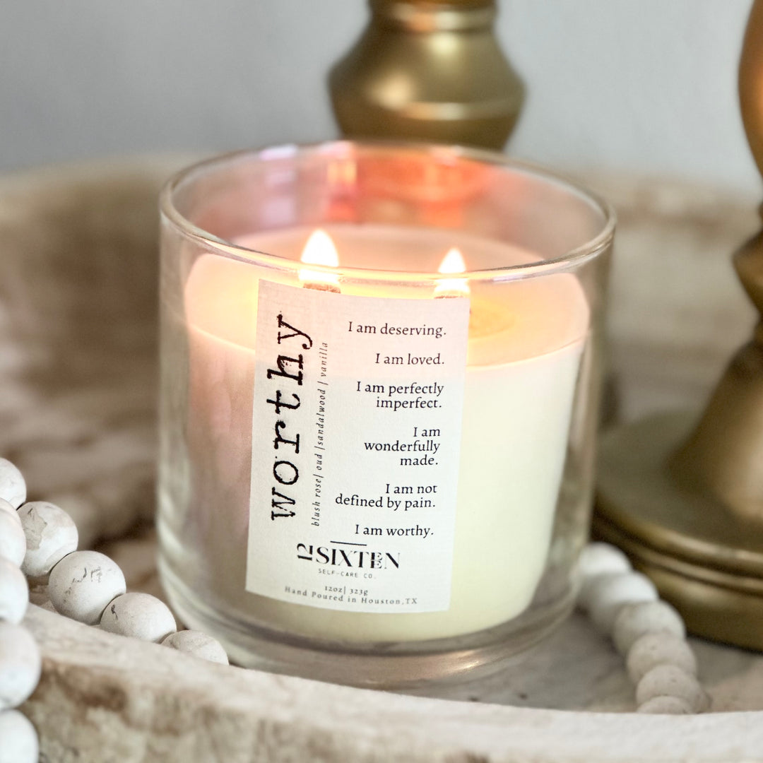 worthy - wooden wick candle | blush rose + oud + sandalwood + vanilla