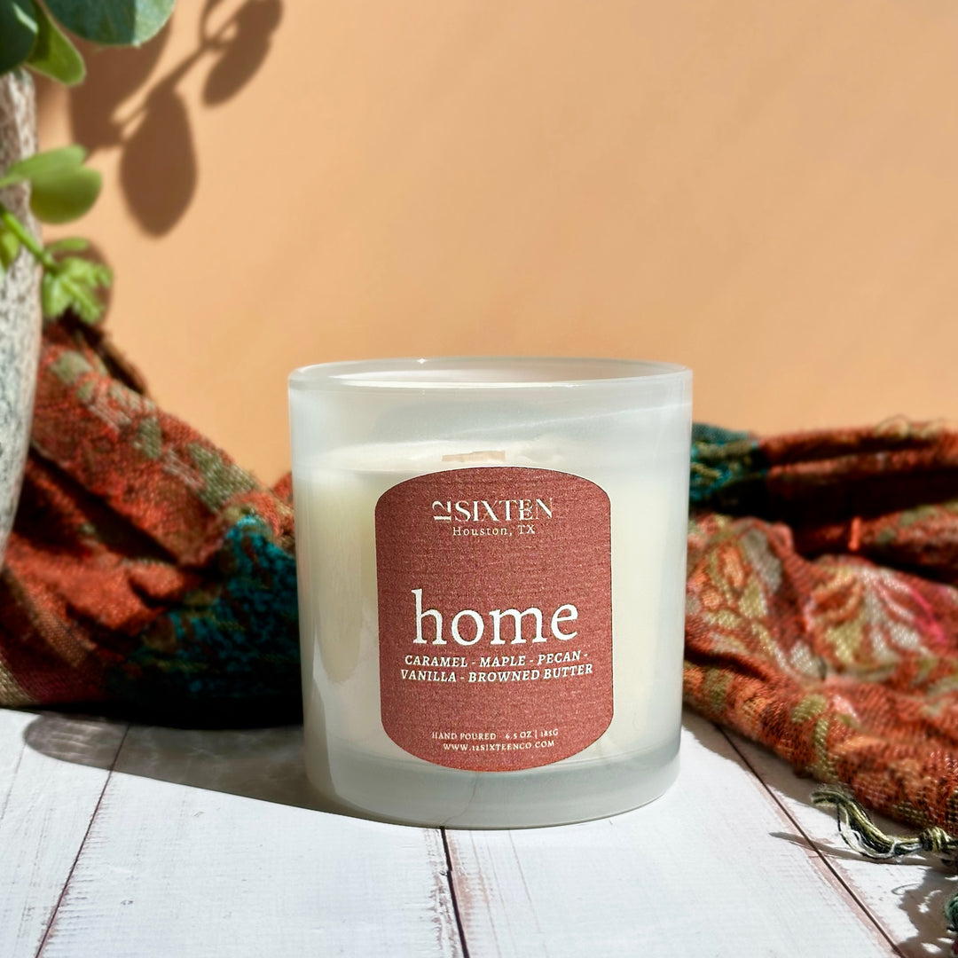 home - wood wick candle | caramel + maple + pecan + vanilla