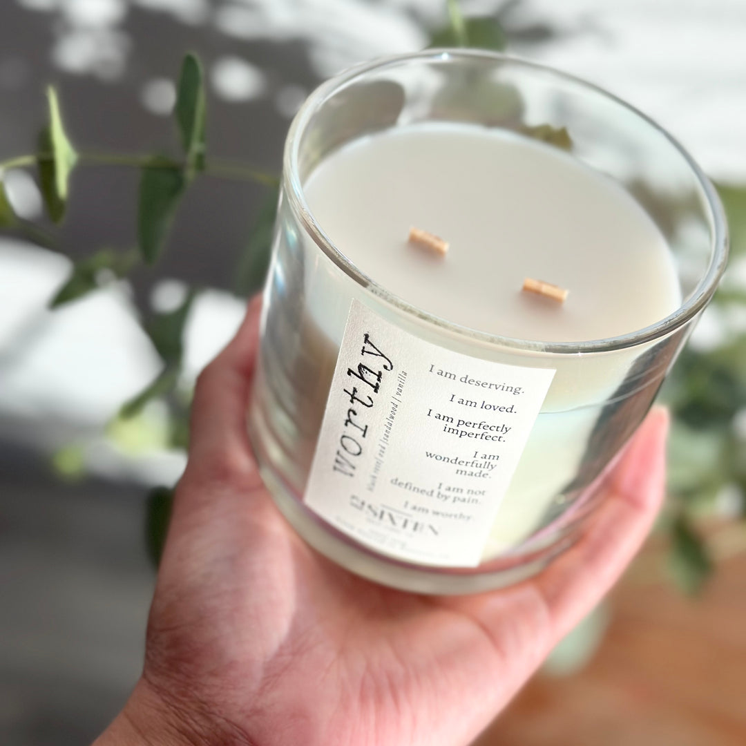 worthy - wooden wick candle | blush rose + oud + sandalwood + vanilla