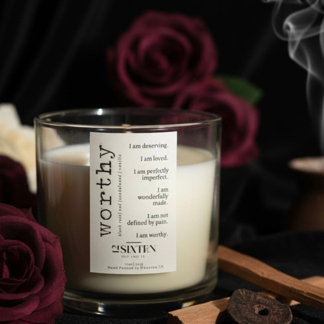 worthy - wooden wick candle | blush rose + oud + sandalwood + vanilla