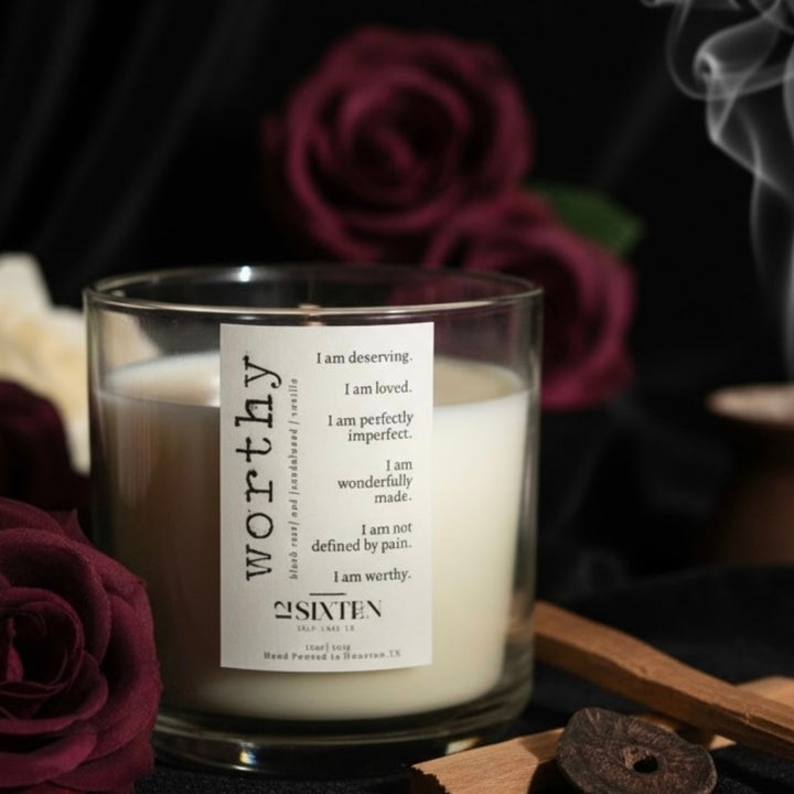 worthy - wooden wick candle | blush rose + oud + sandalwood + vanilla